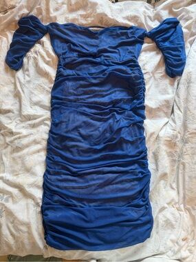 Fashion Nova Royal Blue Off-Shoulder Ruched Mini Dress
